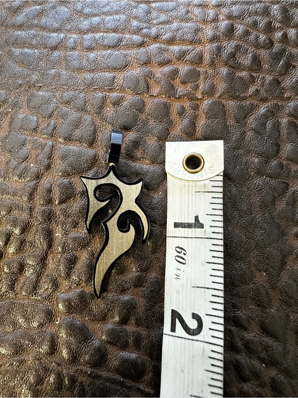 Tribal Flame Men's Pendant Necklace - Black and Brushed Silver